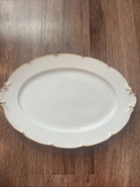 Vintage Victoria Austria White Porcelain Oval Serving Platter with Gold Edge